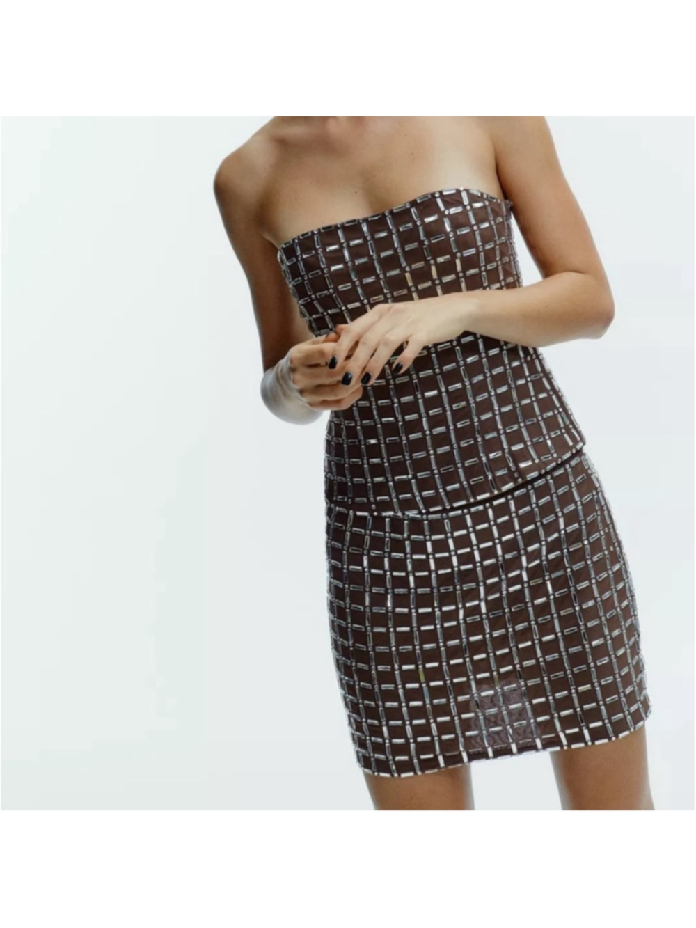 Zara Brown Sparkly Mini Skirt part of Coord Matching Skirt Set L NWT - Picture 2 of 6